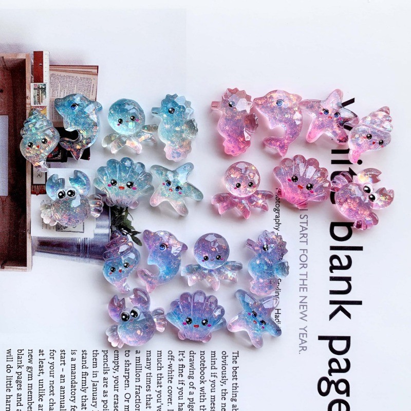 10 ชิ้น/แพ็ค Glitter การ์ตูนปลาดาวเรซิ่น Flatback DIY เครื่องประดับ Handmade กิ๊บติดผมทําอุปกรณ์เสริม