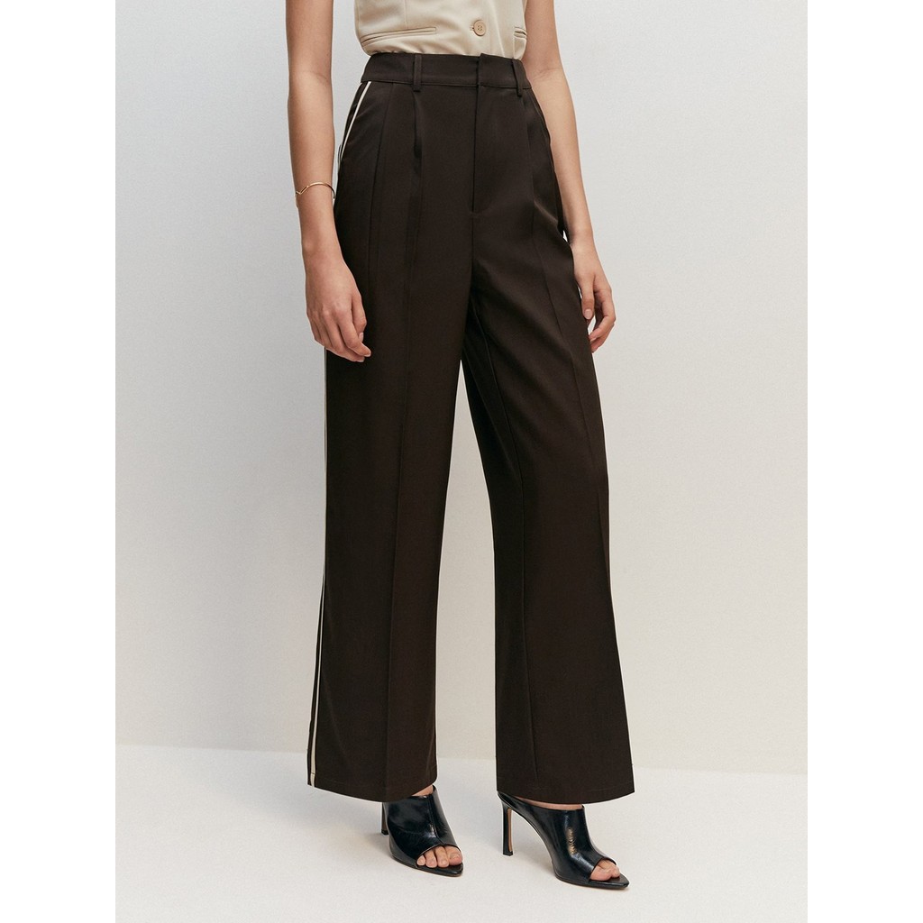 [Pomelo] กางเกงขายาวเอวสูงแต่งดีเทลขอบสีตัดกัน / Contrast Trim High Rise Pants