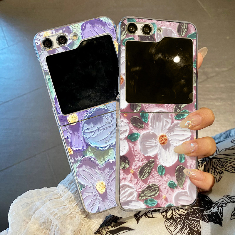 ภาพวาดสีน้ํามันดอกไม้แบบล้างเคสโทรศัพท์สําหรับ Samsung Galaxy Z Flip 6 Flip 5 Flip 4 Flip 3 5G Hard PC ฝาครอบพับสําหรับ Samsung Z Flip 6 5 4 3