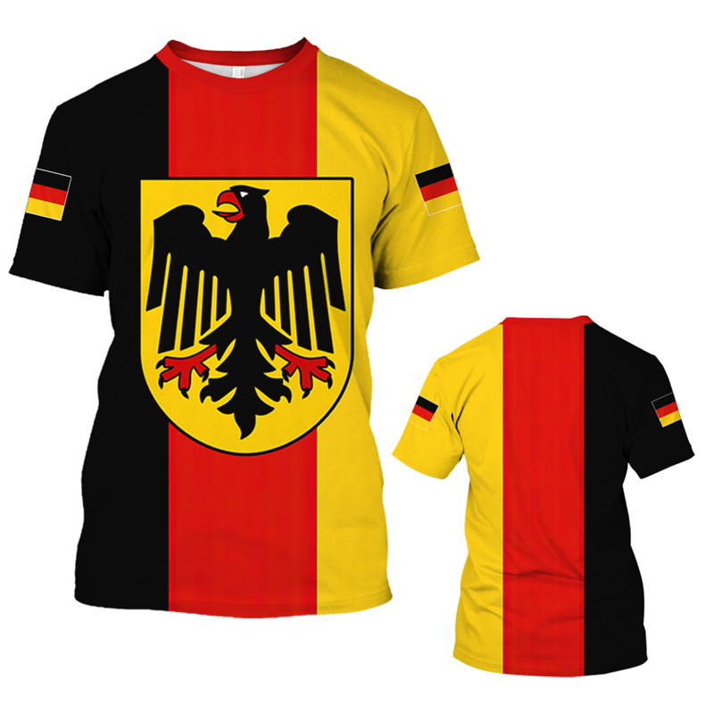 เสื้อฟุตบอลเยอรมนี Deutschland Eagle Emblem Graphic 3D พิมพ์ลายธงเยอรมัน สําหรับชาย Gym Tee ทีม Club