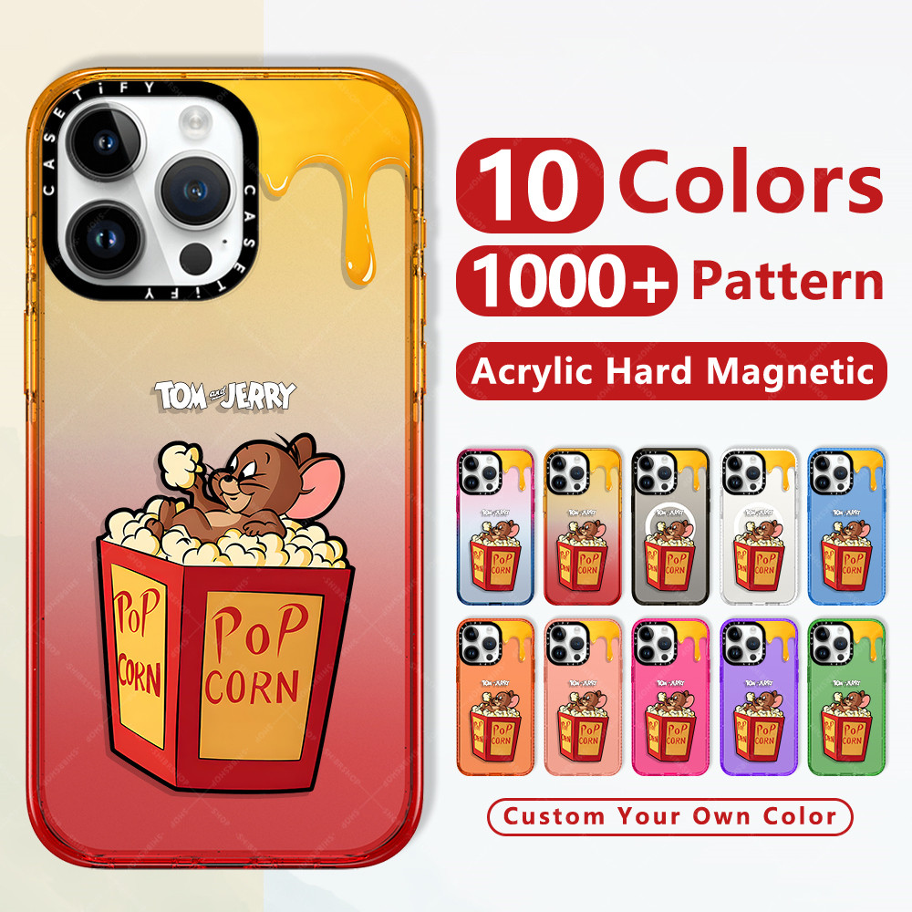 แฟชั่นกันกระแทกใสแข็งใสไอโฟนแม่เหล็กชาร์จได้caseเคสการ์ตูน Tom and Jerry Pop Corn Jerry สําหรับ Iphone 16 Pro 15 Pro Max 13 12 14 15 Plus เด็กชายหรูหราคุณภาพสูงยี่ห้อป้องกันสีเหลืองฝาปิดใสขอบเรียบแข็งปกป้องโทรศัพท์มือถืออุปกรณ์เสริมสำหรับ Tify