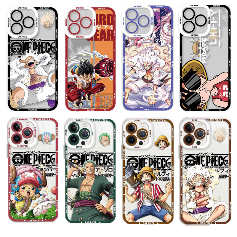 กรณีเข้ากันได้สําหรับiphone 16 Pro Max Plus 14 15 Pro Max Plus Shellแนวโน้มญี่ปุ่นยี่ห้ออะนิเมะOne Piece Nica Luffy Zoro Chopper Clear Anti-Fallกันกระแทกซิลิโคนนุ่ม