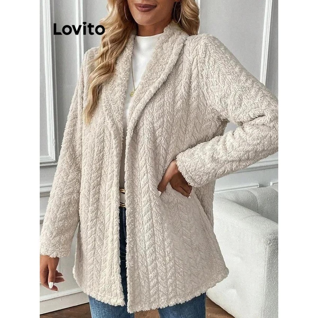 Lovito เสื้อโค้ทผู้หญิง มีกระดุม สีพื้น สไตล์ลำลอง LNL68350