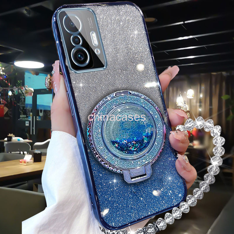 ปลอก Xiaomi Mi 11 12 13 lite 11T 11T Pro 12 13 Pro หรูหราชาร์จแม่เหล็กเคสโทรศัพท์ Electroplated Gradual Glitter ซิลิโคน TPU ฝาครอบ + ขาตั้งแหวน + สร้อยข้อมือ