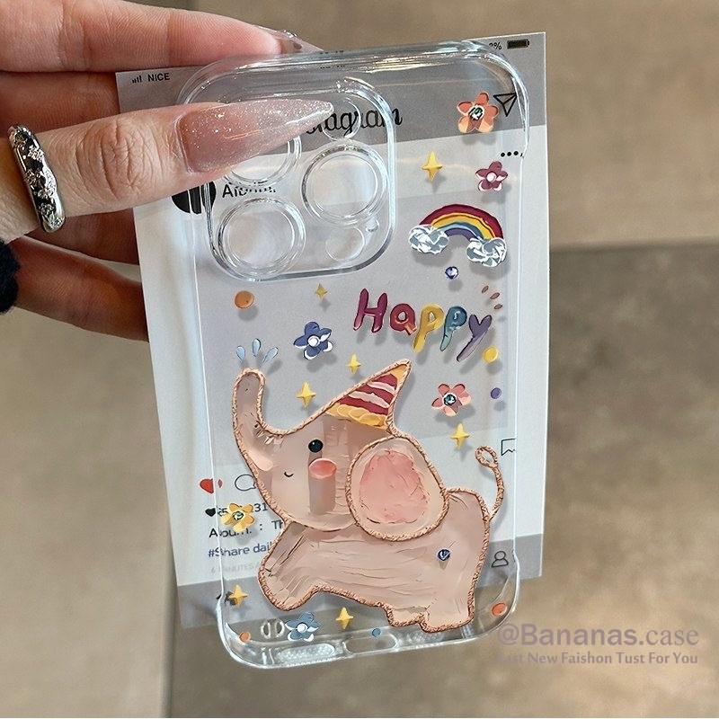 Iphone 16 15 14 13 12 11 Pro Max X Xr Xs Max 7 8 Plus SE2020 เคสโทรศัพท์ Cue Rainbow Elephant Clear Hard Cover