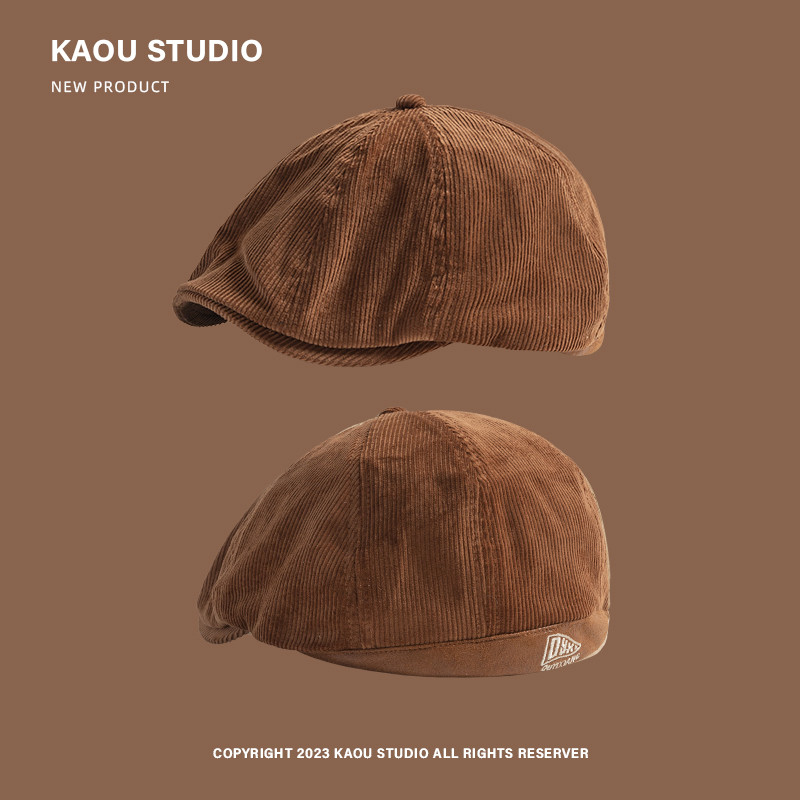 ฤดูหนาววินเทจผ้าลูกฟูกแบนหมวกผู้หญิงนักเรียนญี่ปุ่นถนนลําลองเบเร่ต์