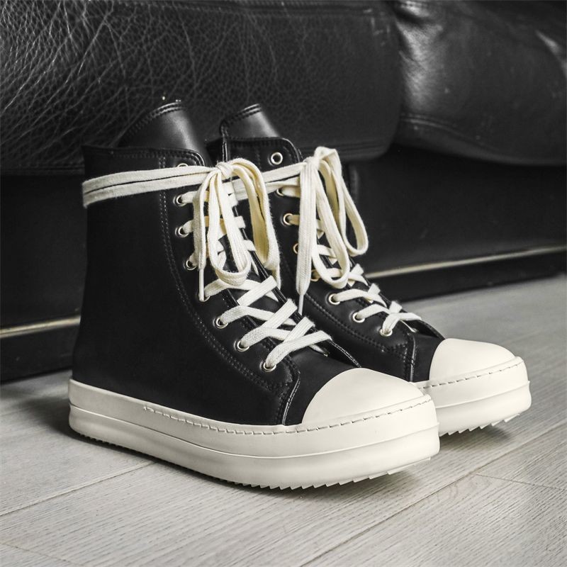 รองเท้าผ้าใบคู่ All-Match อินเทรนด์ High-Top หนา Soled เพิ่มความสูง รองเท้าสเก็ตบอร์ดลําลอง