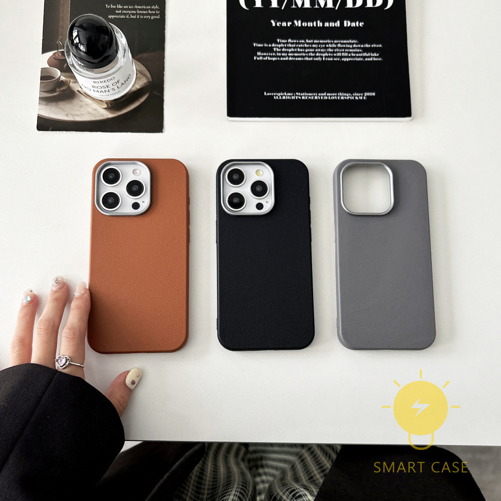 For เคสไอโฟน 13 [Simple Leather Texture] เคส Phone Case For iPhone 16 Pro Max 15 14 Pro Max 13 12 11 For เคสไอโฟน11 Ins Korean Style Retro Classic Couple Shockproof Protective TPU Cover Shell