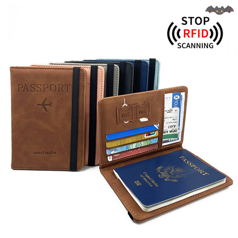 [PE] ผู้หญิงผู้ชาย RFID Vintage Business Passport Covers Holder Multi-Function ID Bank Card PU Leather Wallet Case Travel Accessories TH