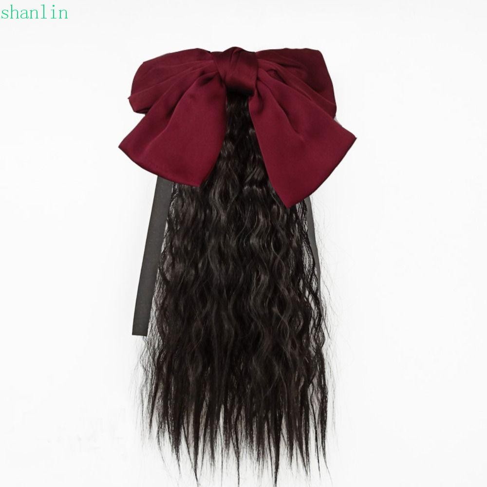 Shanlin โบว์สีแดง Knot หางม้านุ่มเจ้าหญิงธรรมชาติตกแต่งยาวคุณภาพสูงของขวัญวันเกิดสาวปุยต่อผม