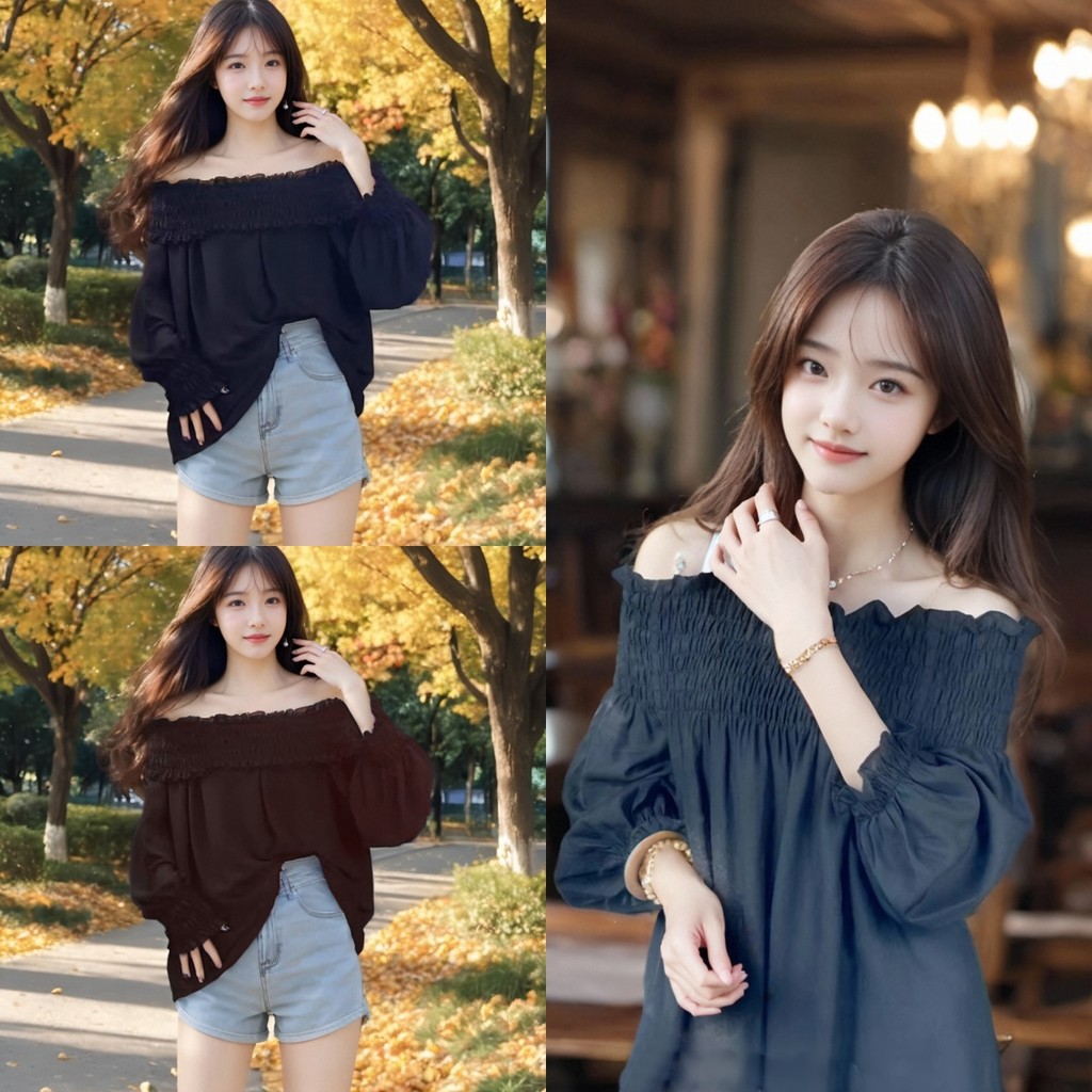 
ใหม่! เสื้อแขนยาวสีดำเปิดไหล่ ดีไซน์ปีกผีเสื้อ เหมาะสำหรับฤดูใบไม้ร่วง