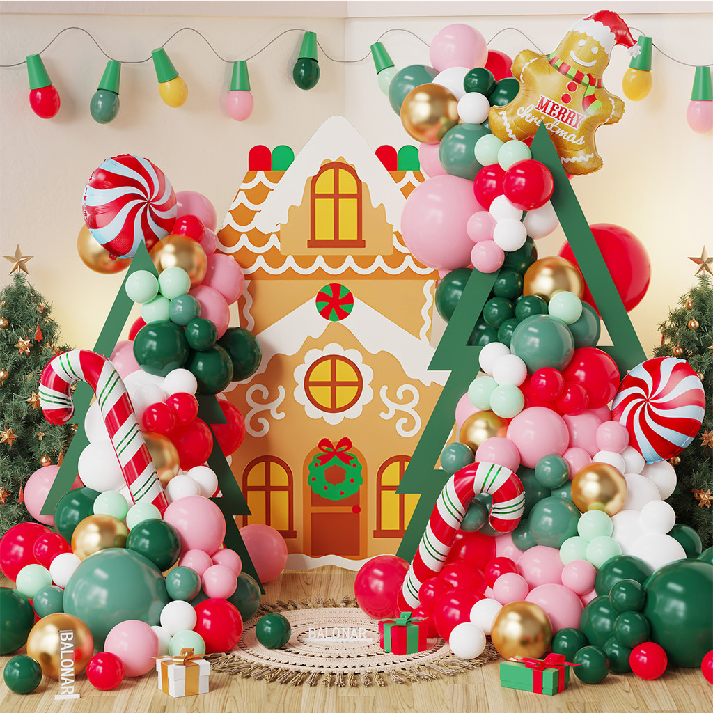 127pcs คริสต์มาส gingerbread man บอลลูน arch พวงหรีดชุด lollipop ไม้ค้ําคริสต์มาส Christmas party ตกแต่งบอลลูนตกแต่งบ้าน