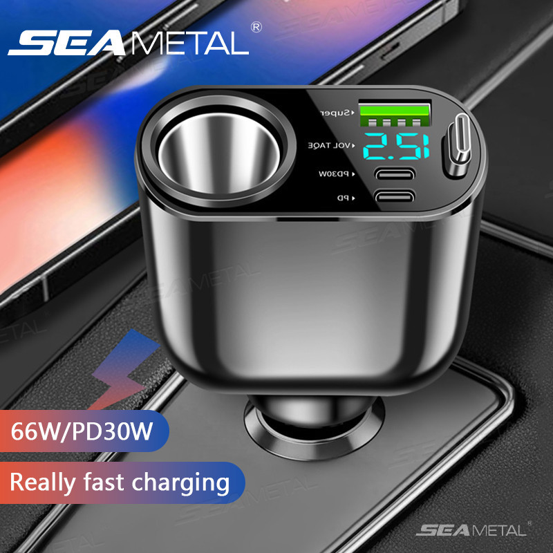 Seametal อะแดปเตอร์ที่จุดบุหรี่ในรถยนต์ 66W/PD30W 360 ° การหมุน 12V/24V ที่ชาร์จในรถยนต์