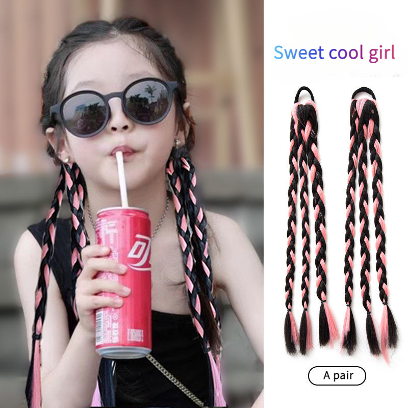 เด็กสี braids เว็บวิกผมสีแดงถักเปียบิดยาวถักเปียสาวอุปกรณ์ผมหนังวงมวยถักเปียผมหางม้าการแสดงบนเวทีอุปกรณ์ผม