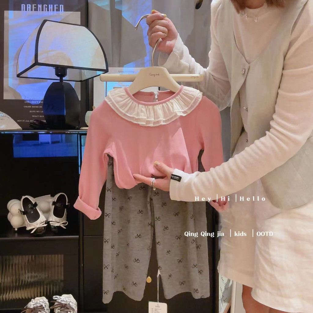 [มล] 80-160ซม สาวฤดูใบไม้ผลิฤดูใบไม้ร่วงพิมพ์กางเกงขากว้างเด็กสวมใส่ด้านนอกโบว์ เลกกิ้ง ยืดหยุ่นตรงกางเกงลําลอง - รูปที่ 6