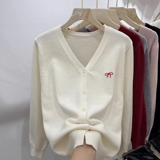 ฤดูใบไม้ร่วงเสื้อสเวตเตอร์ถักคอวีสไตล์ใหม่ผู้หญิงข้าวเหนียวนุ่มทุกการแข่งขันเสื้อถักสไตล์ตะวันตก