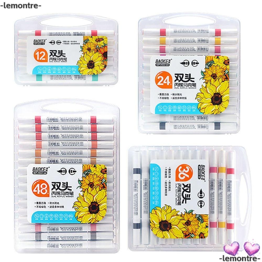 Lemontre ปากกามาร์กเกอร์ 12/24/36/48-สีปากกาอะคริลิคระดับไฮเอนด์/คู่,Stackable Color Artเครื่องเขียนเครื่องหมายการเรียนรู้ปากกาศิลปะ