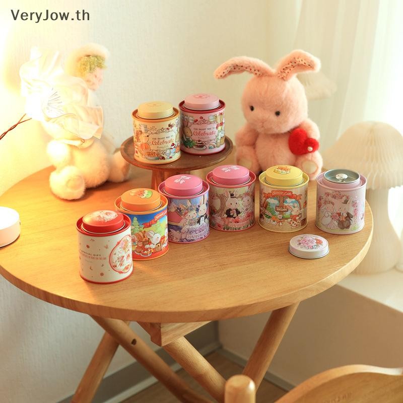 [VeryJow] การ์ตูน Jellycat กระต่ายกระเป๋าเดินทาง Tin Candy กล่องคุกกี้รอบโลหะเครื่องประดับสําหรับงานแต่งงานวันเกิดของขวัญกล่อง [TH]