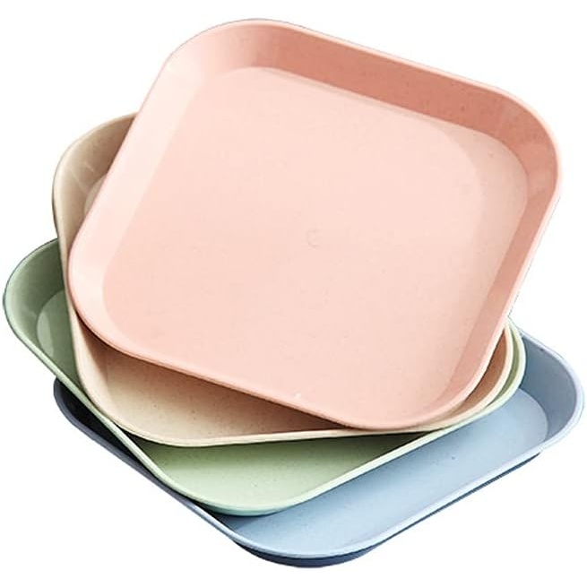 4สี จาน วัสดุทำจากฟางข้าวสาลี ปลอดภัย แข็งแรง ทนทาน จานใส่ข้าว อาหาร ผัก ผลไม้