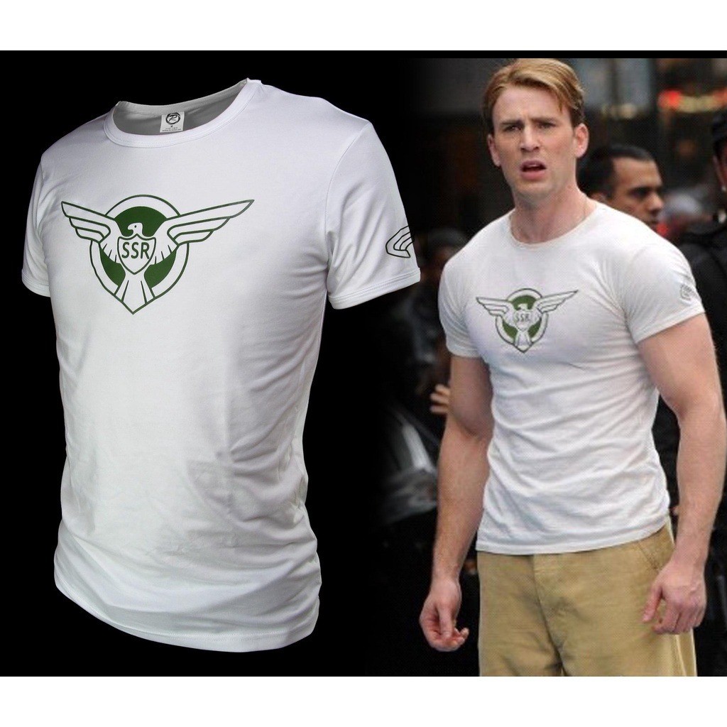 2024เสื้อเสื้อยืด Captain America แบบเดียวกับ S.H.I.E.L.D. Eagle Logo SSR Slim Fitness Short Sleeve 