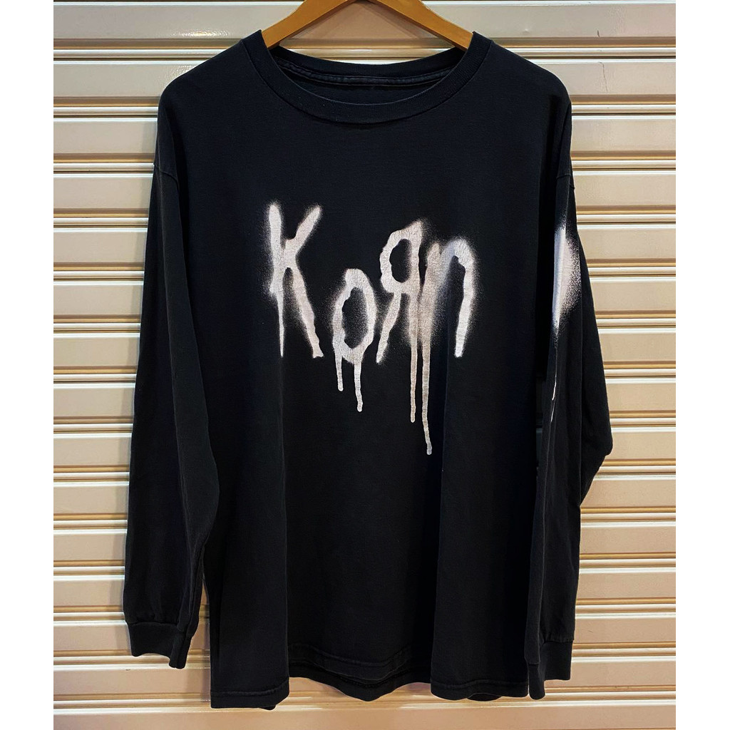 ((Pure Cotton Ready Stock) KORN rock band blacktee Koen band rock Big LOGO Design เสื้อยืดแขนยาว