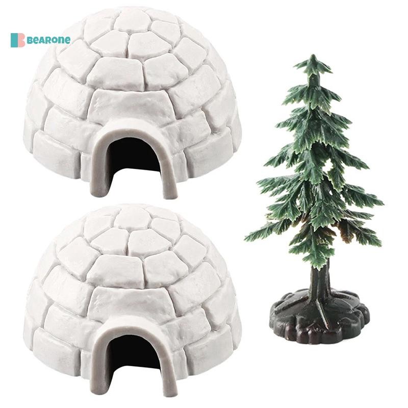<bearone>Polar Igloo Christmas Tree Figurines Set Miniature Arctic Figures ของเล่น Playset Mini Polar สัตว์ Shelter เครื่องประดับตกแต่ง Nice