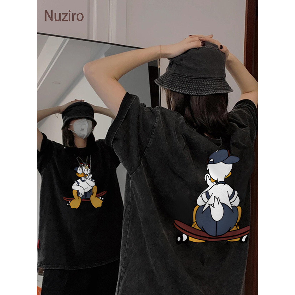 Nuziro เสื้อยืด oversize - น่ารักการ์ตูนเป็ดพิมพ์เสื้อยืดผู้หญิงแขนสั้น #1986