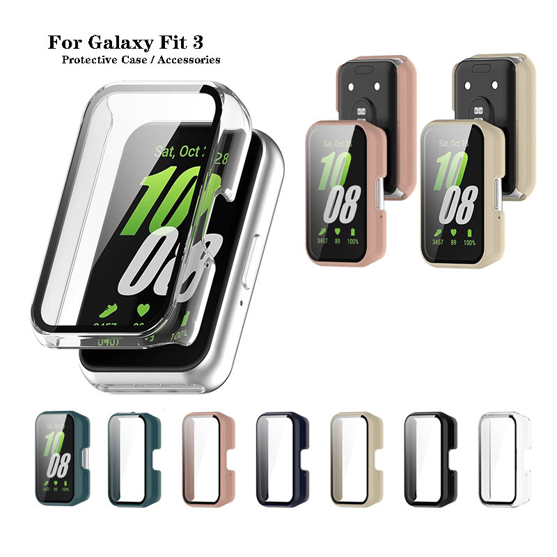 เคสพีซีกระจกนิรภัยสําหรับ Samsung Galaxy Fit 3 เคสสมาร์ทวอทช์ฟิล์มรอบด้านปกป้องหน้าจอ