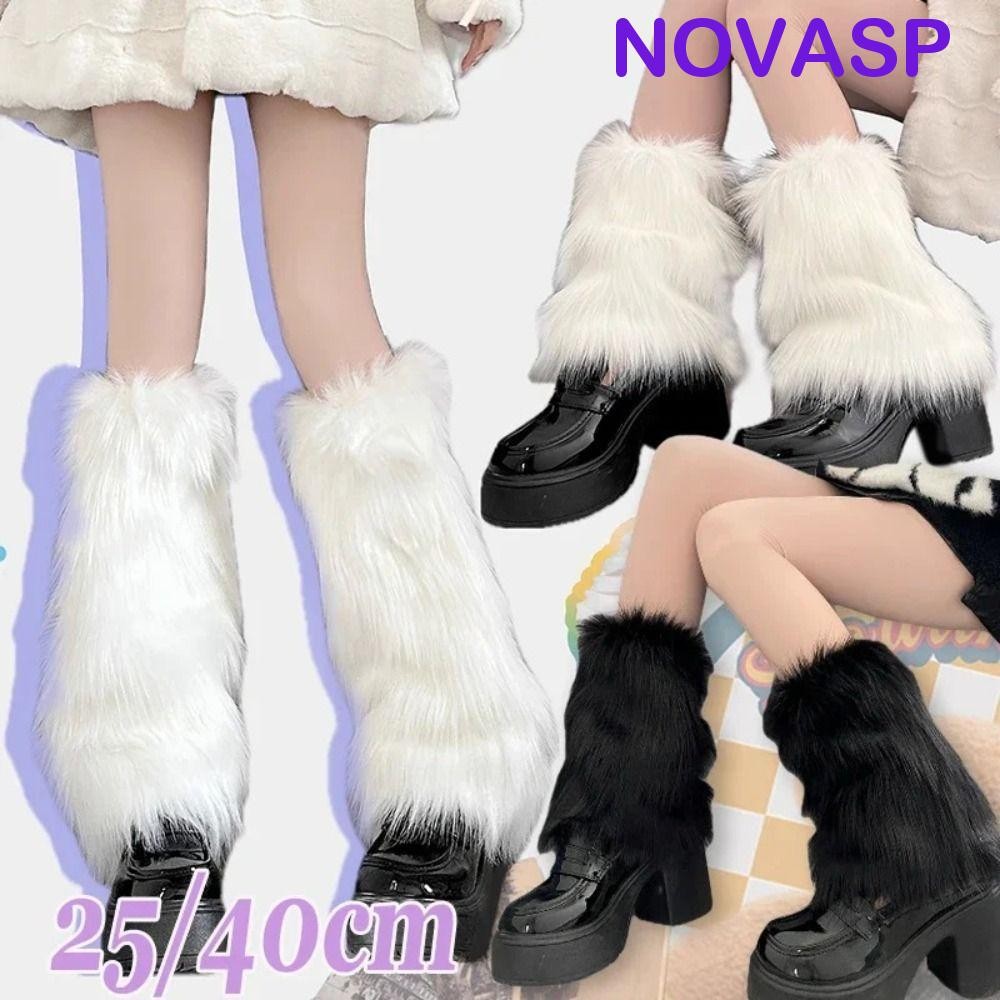 Novasp Furry ขาอุ่น, สไตล์ญี่ปุ่น Faux Fur Lolita รองเท้า, ฝาครอบเท้า Y2K หวาน JK ยาวหลอดถุงเท้าฤดูใบไม้ร่วง/ฤดูหนาว