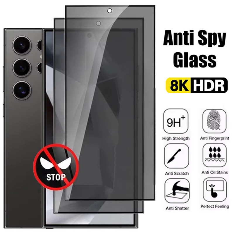 Anti-Spy กระจกนิรภัยโค้งเต็มรูปแบบ สําหรับ Samsung Galaxy S24FE S24 S23 S22 S21 S20 S10 S9 S8 Plus S24 Ultra S23FE S21FE S20FE Note 20 Ultra 10 Plus Note 9 8 ตัวป้องกันหน้าจอความเป็นส่วนตัว