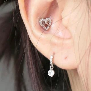 Jinjoo set 4 ชิ้น จิวต่างหู รุ่น Glittering Heart Charms set 4 แบบ 4 สไตล์ ก้านหนา 0.8 (สแตนเลส 316)