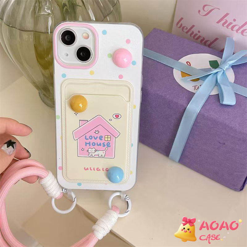 แฟชั่นการ์ตูนน่ารักแมวรักบ้านสร้อยข้อมือนุ่ม เคสiPhone 16 11 15 13 14 12 Pro Max XR X XS Max 16 7 8 14 15 Plus SE 2020