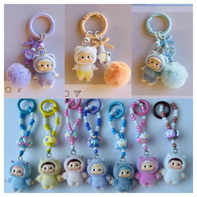 Creative Flocking ozai พวงกุญแจกระเป๋าเป้สะพายหลังจี้น่ารัก ozai รถพวงกุญแจจี้เคสโทรศัพท์แขวนโซ่สาวข