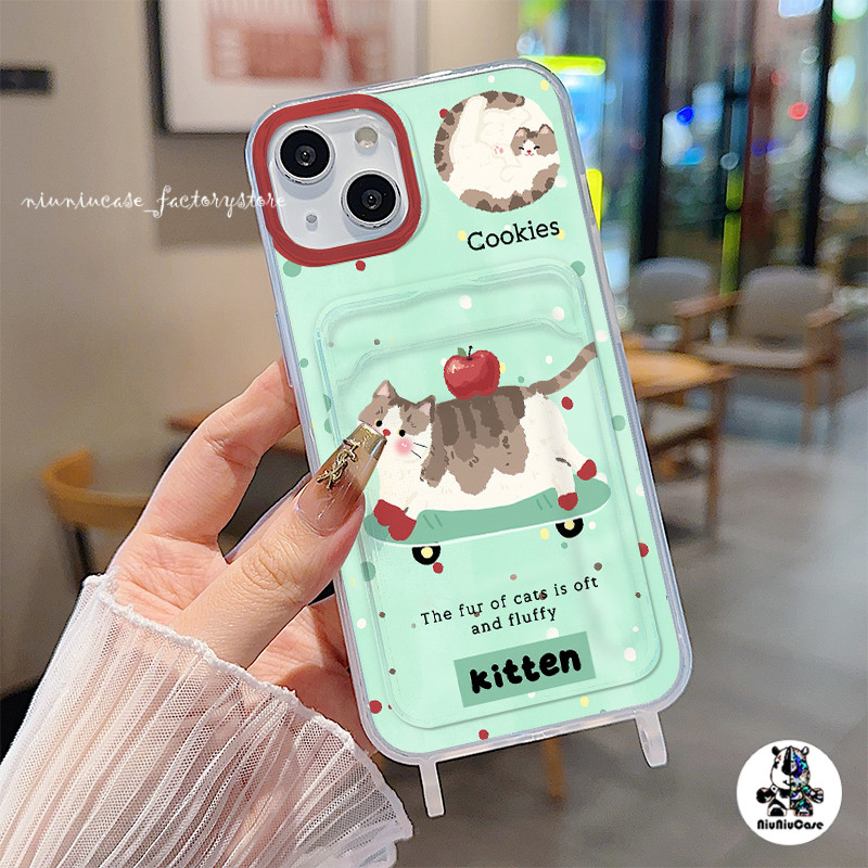 สำหรับ iPhone 11 เคสใส่การ์ดเคส เคสใส่การ์ด สเก็ตบอร์ด การ์ตูน หี For iPhone 14 13 15 12 11 Pro Max 7 8 Plus XR XS X SE