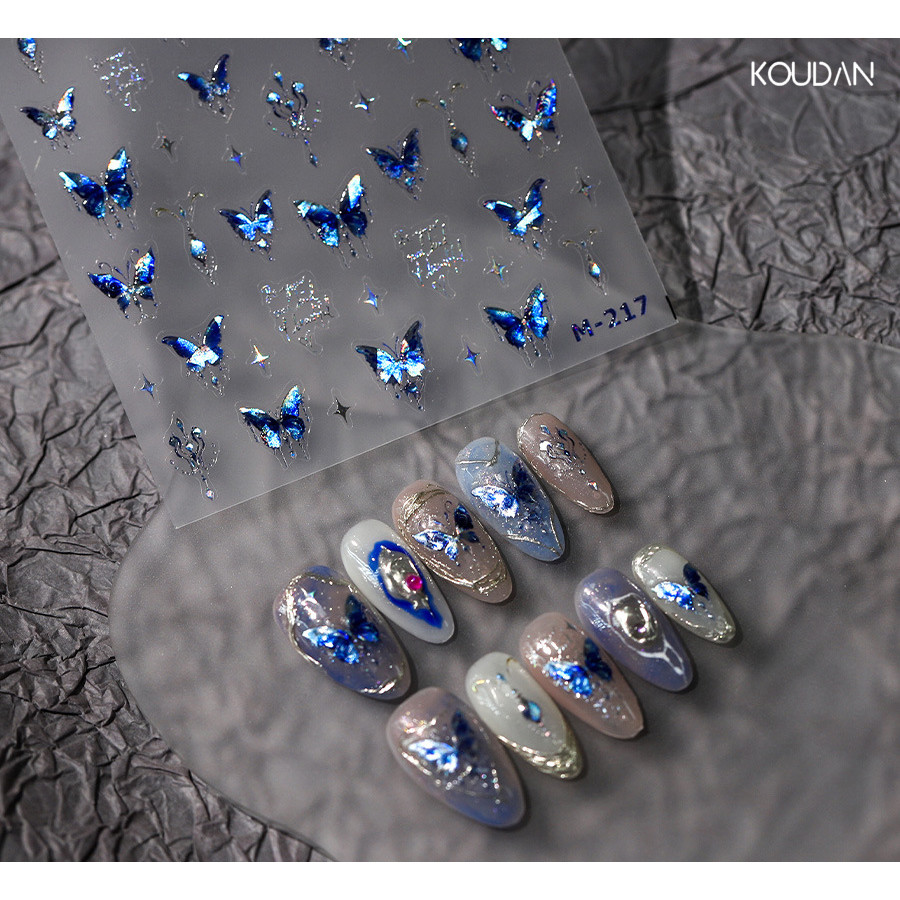 สติ๊กเกอร์ติดเล็บ Nail Art Nail Butterfly ตกแต่งบรรเทา Polarized Blue Golden KOUDAN