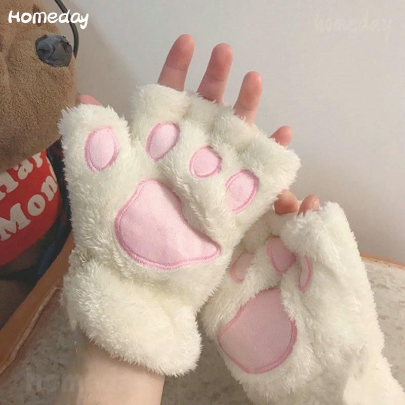 ถุงมือ แบบครึ่งนิ้ว ให้ความอบอุ่น ลายอุ้งเท้าแมว และแพนด้าน่ารัก แฟชั่นฤดูหนาว สําหรับผู้หญิง