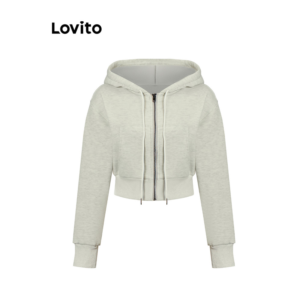 Lovito เสื้อแจ็กเก็ตกระเป๋าหน้าผูกเชือกธรรมดาลำลองสำหรับผู้หญิง L102AD021