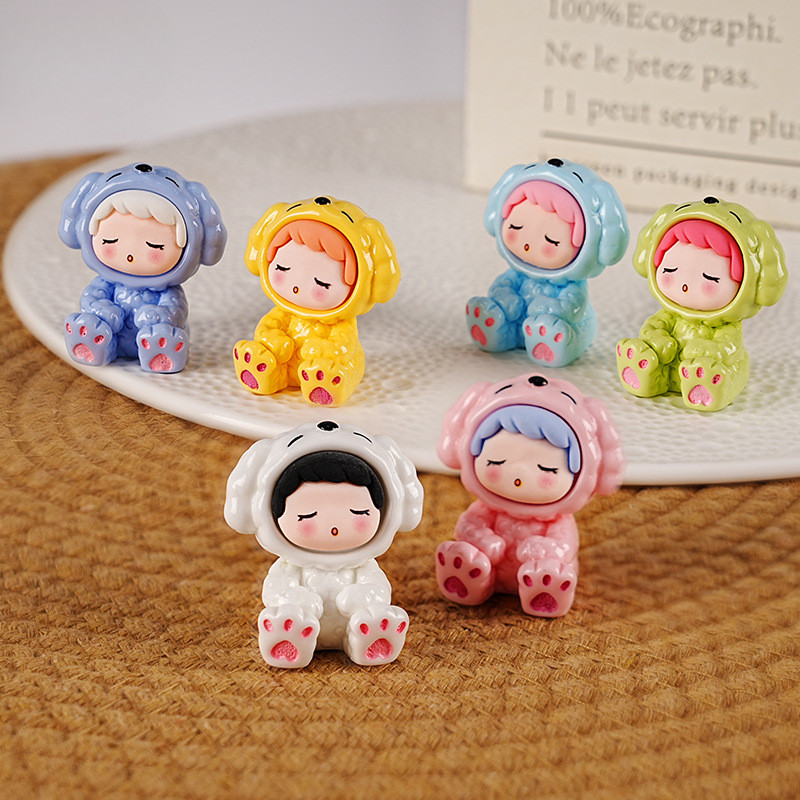 6 ชิ้นน่ารักนั่ง Hooded Baby 3D เรซิ่น Charms สําหรับ DIY (1-351)