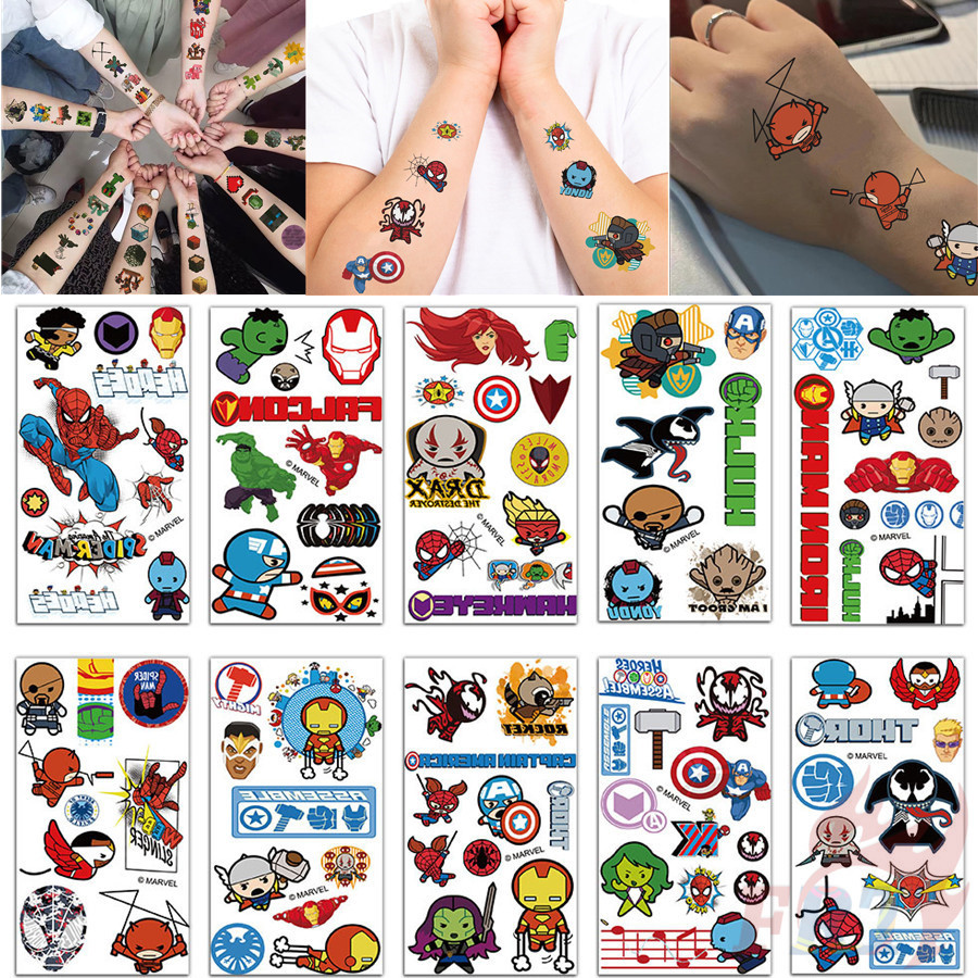 ❣️10sheepts/set Q M-Cartoon Superheroes สติ๊กเกอร์รอยสักชั่วคราว❣️รอยสักกันน้ําสําหรับแขนเซ็กซี่กระดูกไหปลาร้าร่างกายศิลปะมือเท้า