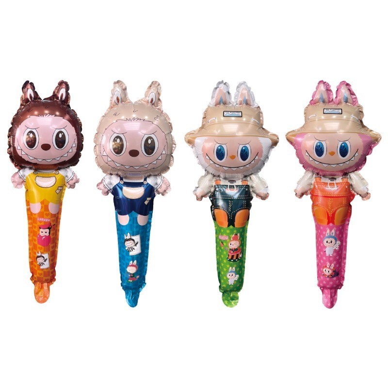 ตลก Labubu อลูมิเนียมฟอยล์บอลลูนมือถือ stick เด็กวันเกิดรูปแบบการถ่ายภาพ props