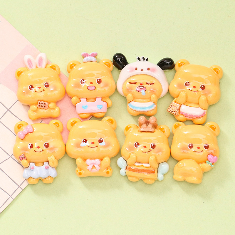 10ชิ้นในสต็อก  การ์ตูนน่ารักเนยหมี DIY ทำด้วยมือครีมกาวเคสโทรศัพท์พวงกุญแจกิ๊บติดผมเรซินอุปกรณ์เครื่องประดับ