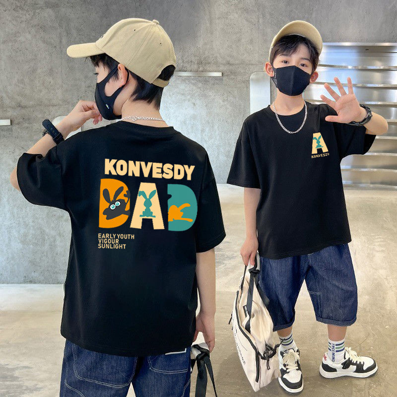 Boy T เสื้อ(15-50กก.) ผ้าฝ้าย 100% เสื้อยืดแขนสั้น Unisex สไตล์เกาหลีเด็กท็อปส์เสื้อหลวมฤดูร้อน