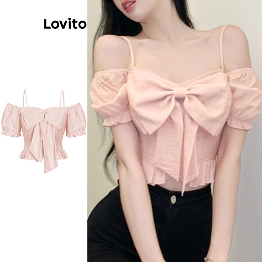 Lovito เสื้อครุยหน้าโบว์ธรรมดาน่ารักน่ารักสำหรับผู้หญิง L106AD865