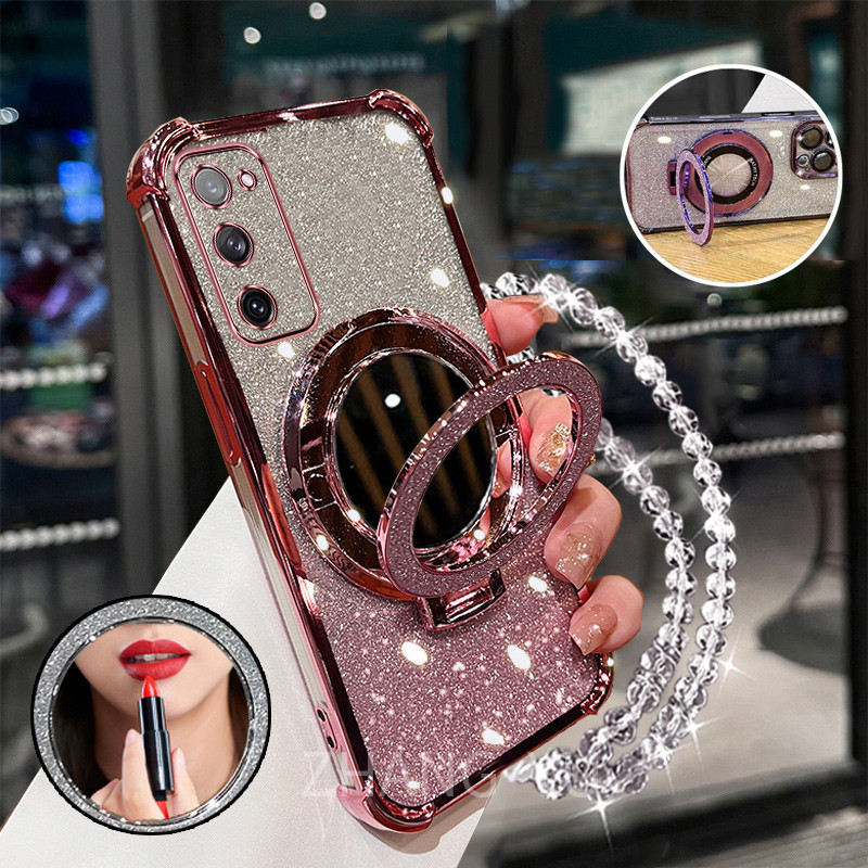 เคสสําหรับเคสโทรศัพท์ Samsung S20 FE กันกระแทก 3D ที่วางกระจกแต่งหน้าสร้อยข้อมือใหม่เคสนิ่ม