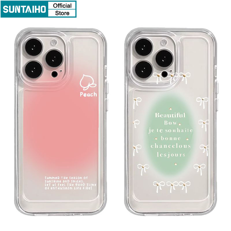 Suntaiho Aesthetic ElegantปลอกGradient Peach Bowรูปแบบเคสโทรศัพท์สําหรับIphone 16 15 14 13 12 11 Pro Max IP 7 8 Plus Iphon X Xs XR Xs Max TPU Soft Premiumกันกระแทกปกหลัง