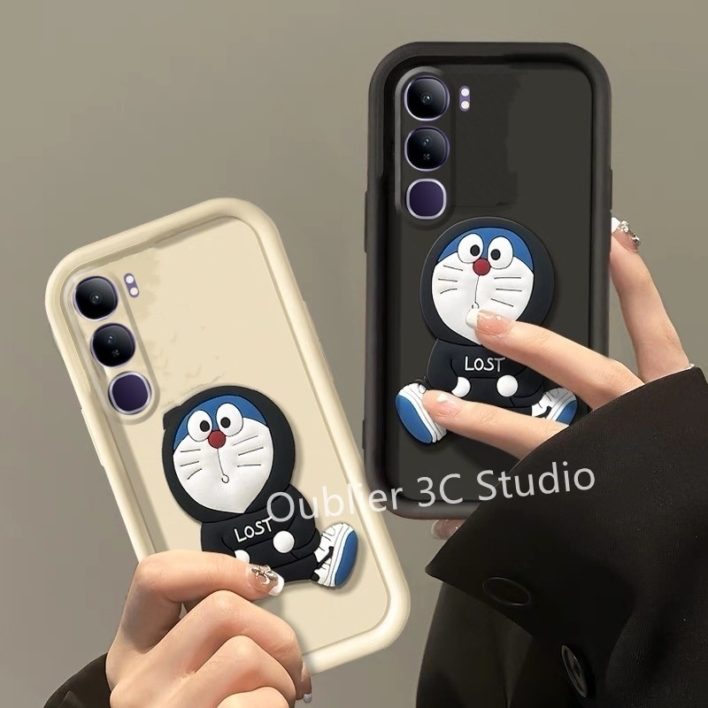 ปลอก VIVO Y19s Y200 5G เคสโทรศัพท์ดีไซน์ใหม่น่ารักการ์ตูน 3D ตุ๊กตาโดราเอมอนซิลิโคนป้องกันเลนส์ปกอ่อนพร้อมเชือกเส้นเล็ก 2024