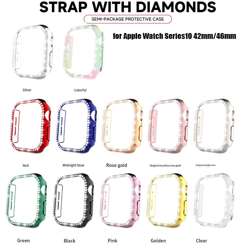 ฝาครอบเพชรสําหรับ Apple Watch Case 46 มม.42 มม.Bling กันชนสําหรับ IWatch Series 10 46 42 มม.WatchCas