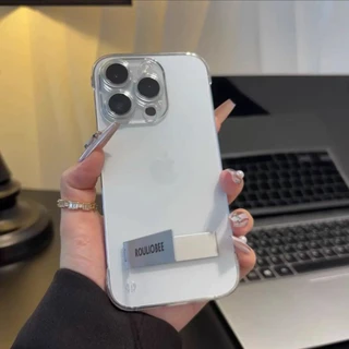 บางใสไร้ขอบสำหรับ For iPhone 16ProMax กรณีโทรศัพท์ iPhone 11 12 13 14 15 16 Pro Max 14P 15P ผู้ถือโลหะ กรณีป้องกันการตก
