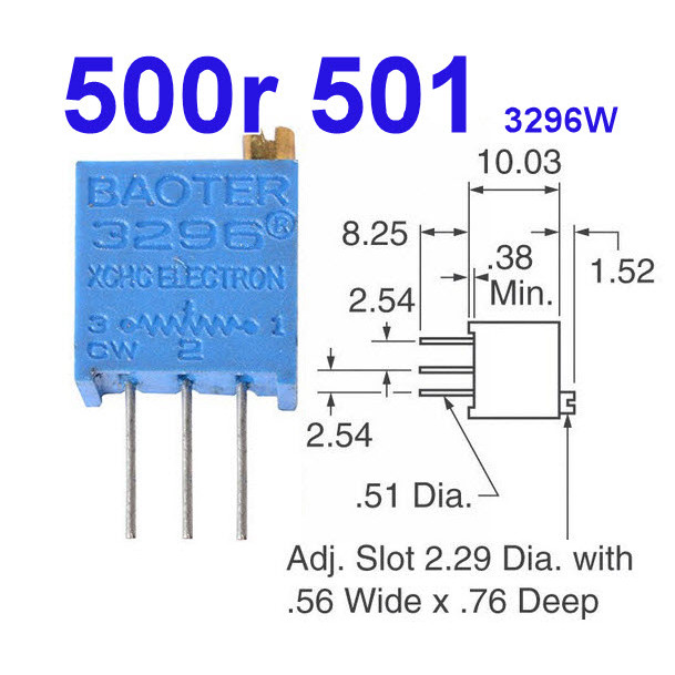 (10ชิ้น)BAOTER VR เกือกม้า 500 ohm (501) 3296W Trimpot Variable Resistor (Trimmer Potentiometer)