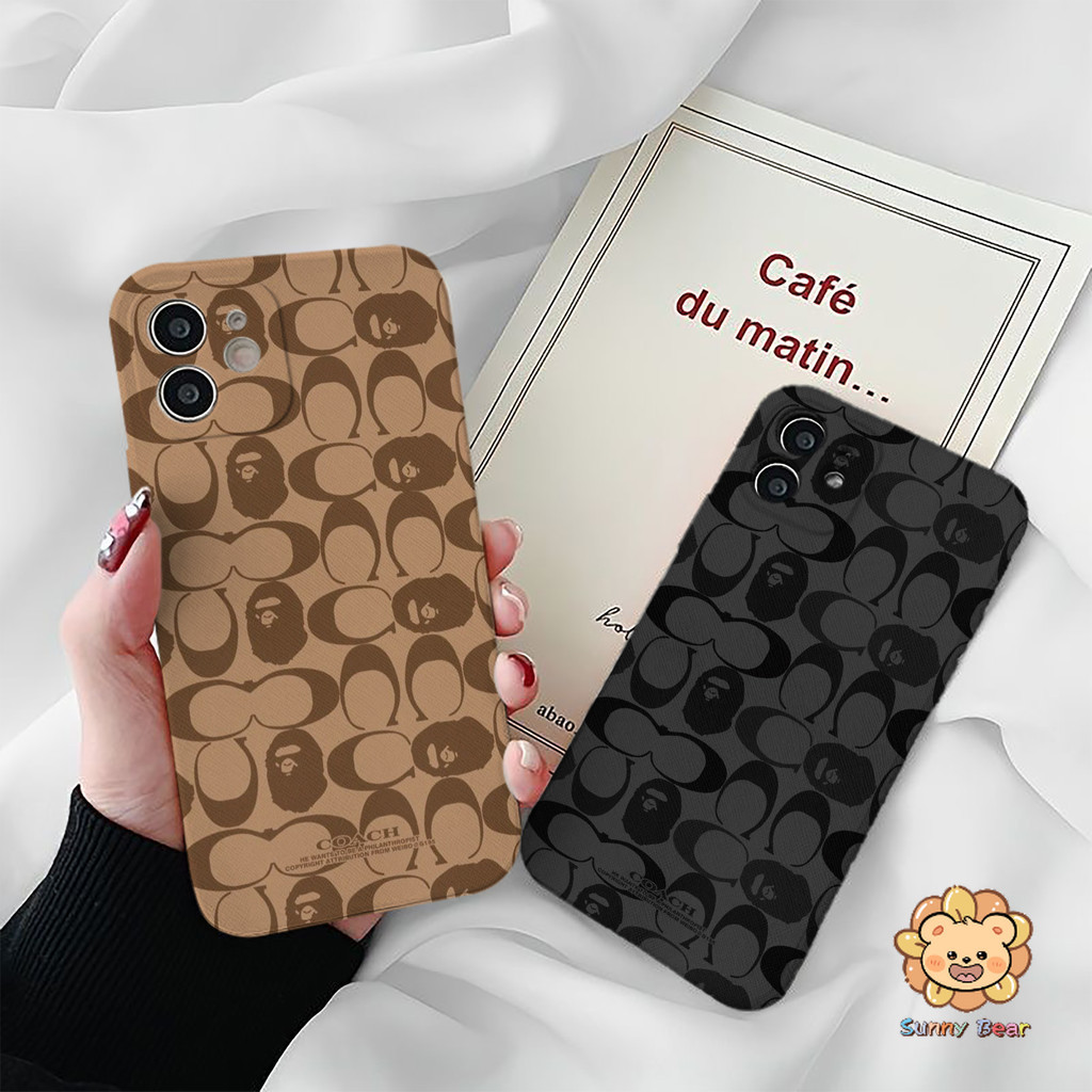 เคสโทรศัพท์iPhone 16 Pro Maxการร่วมมือระหว่าง COACH และ Bapeแบรนด์แฟชั่นซิลิโคนเหลวโทรศัพท์มือถือกรณีfull-bodyป้องกันกันกระแทกtpuยางนุ่มสําหรับiphone 16 Pro Max 7plus 11 14 15 12 13 Pro Max 7 8 Plus XR XS